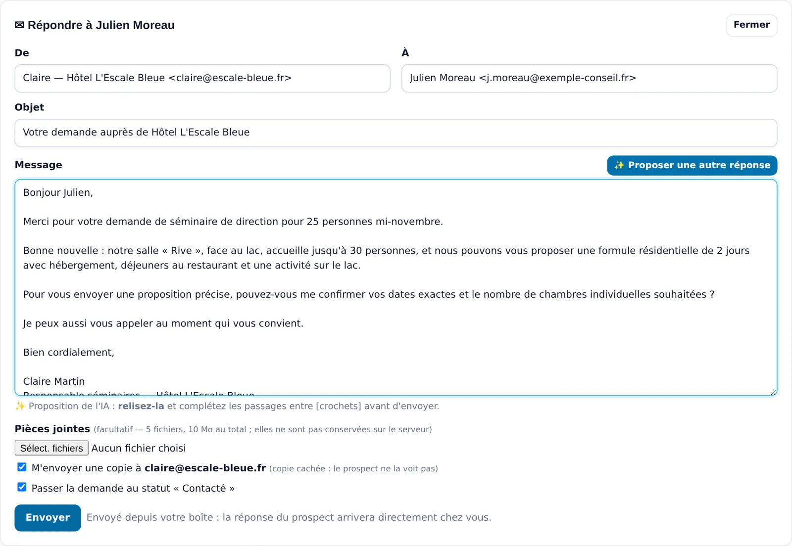 Réponse par email préparée avec l'aide de l'IA